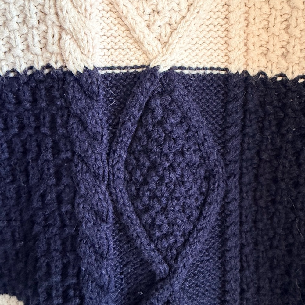 GAP Navy and Cream Striped Turtleneck Sweater with Various Cable Knit Design - Picture 6 of 15